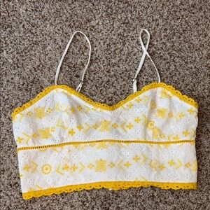 Yellow and White Lace Trimmed Women's Top